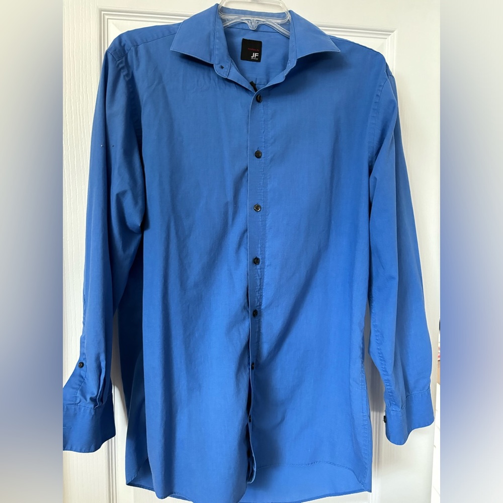 J. Ferrar Dress Shirt Button Up Men's Medium 15-15-1/2 Blue Slim Fit Long Sleeve